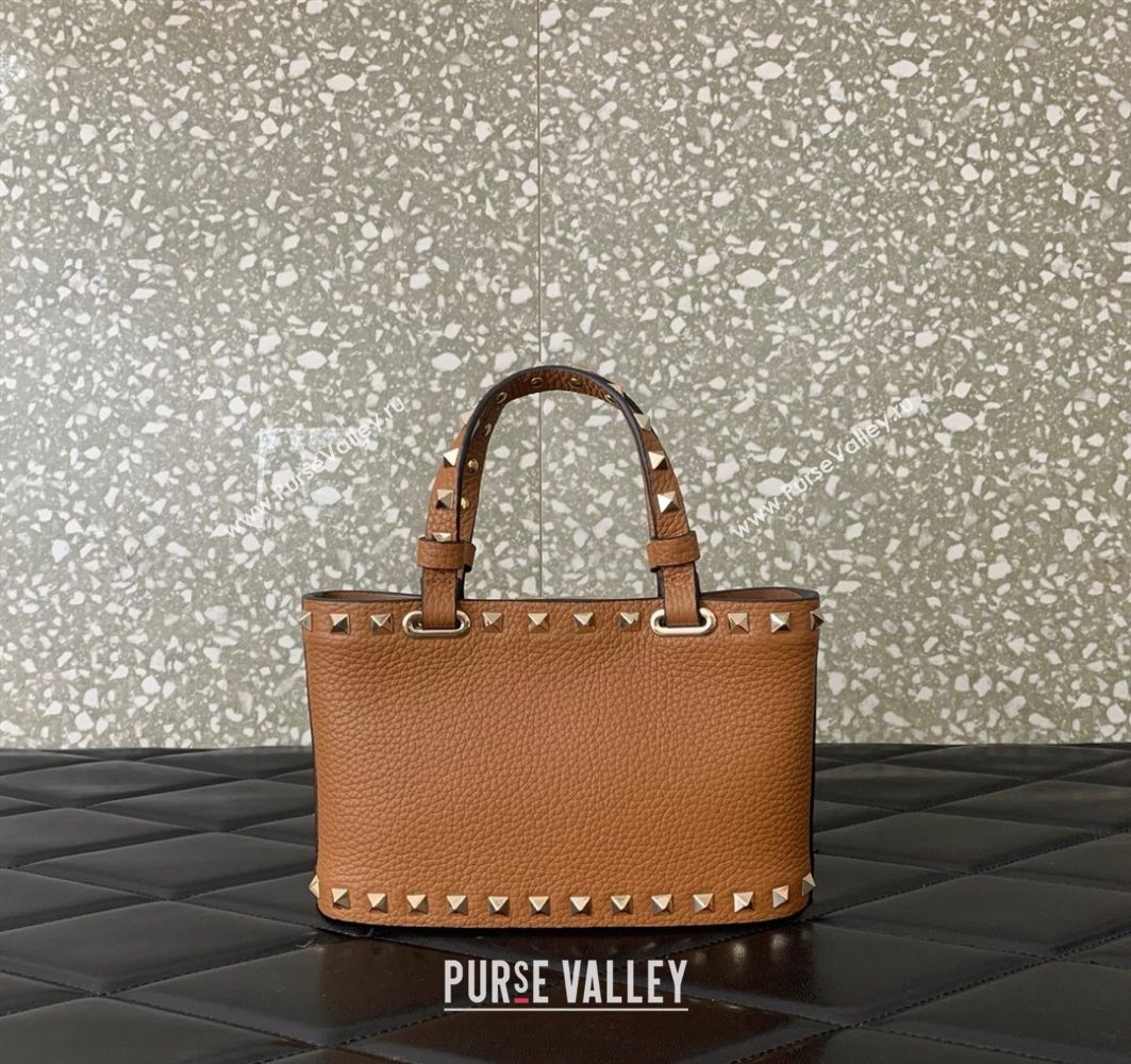 Valentino Rockstud Mini Shopping Bag In Grainy Calfskin Leather Clay Brown 2025 0366S (LKF-251121023)