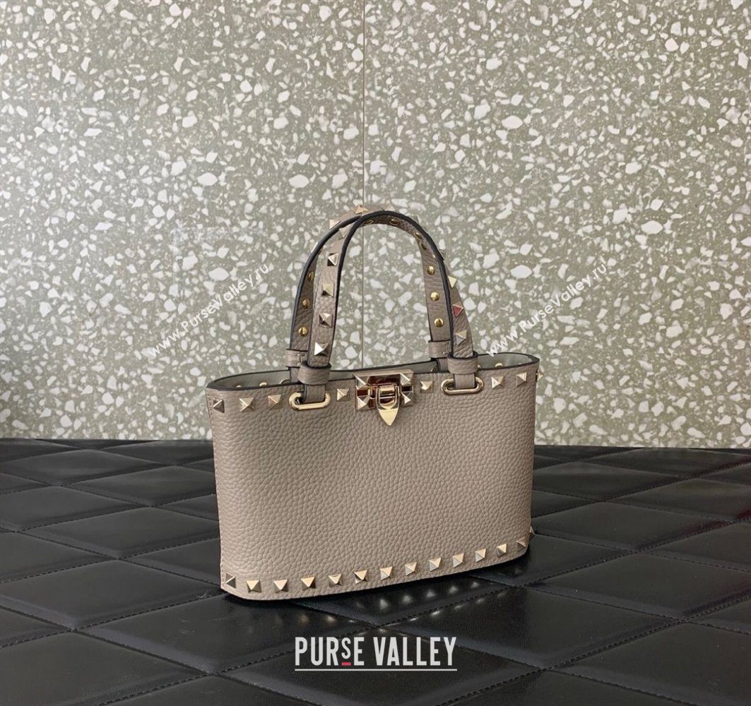 Valentino Rockstud Mini Shopping Bag In Grainy Calfskin Leather Grey 2025 0366S (LKF-251121027)