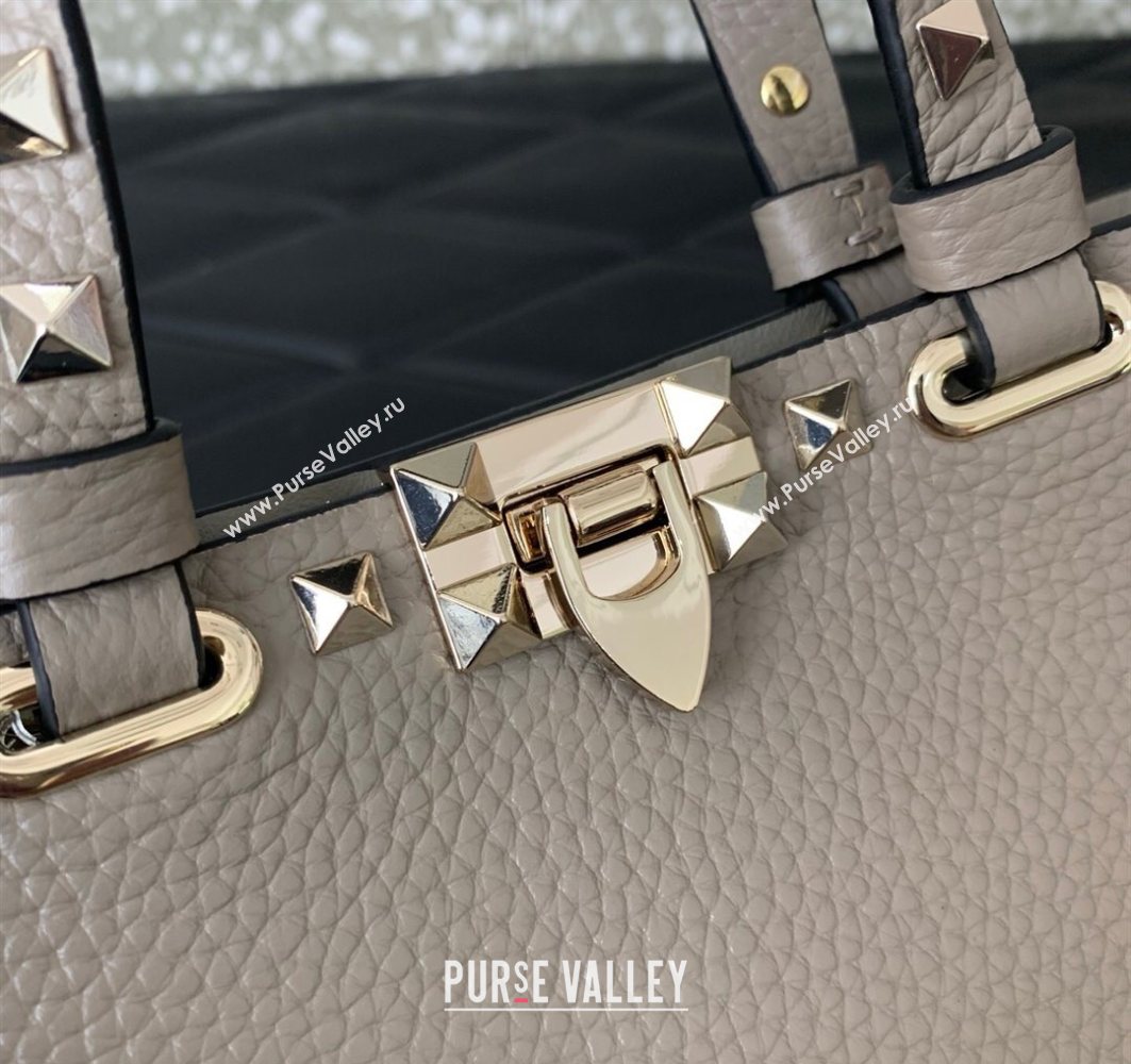 Valentino Rockstud Mini Shopping Bag In Grainy Calfskin Leather Grey 2025 0366S (LKF-251121027)