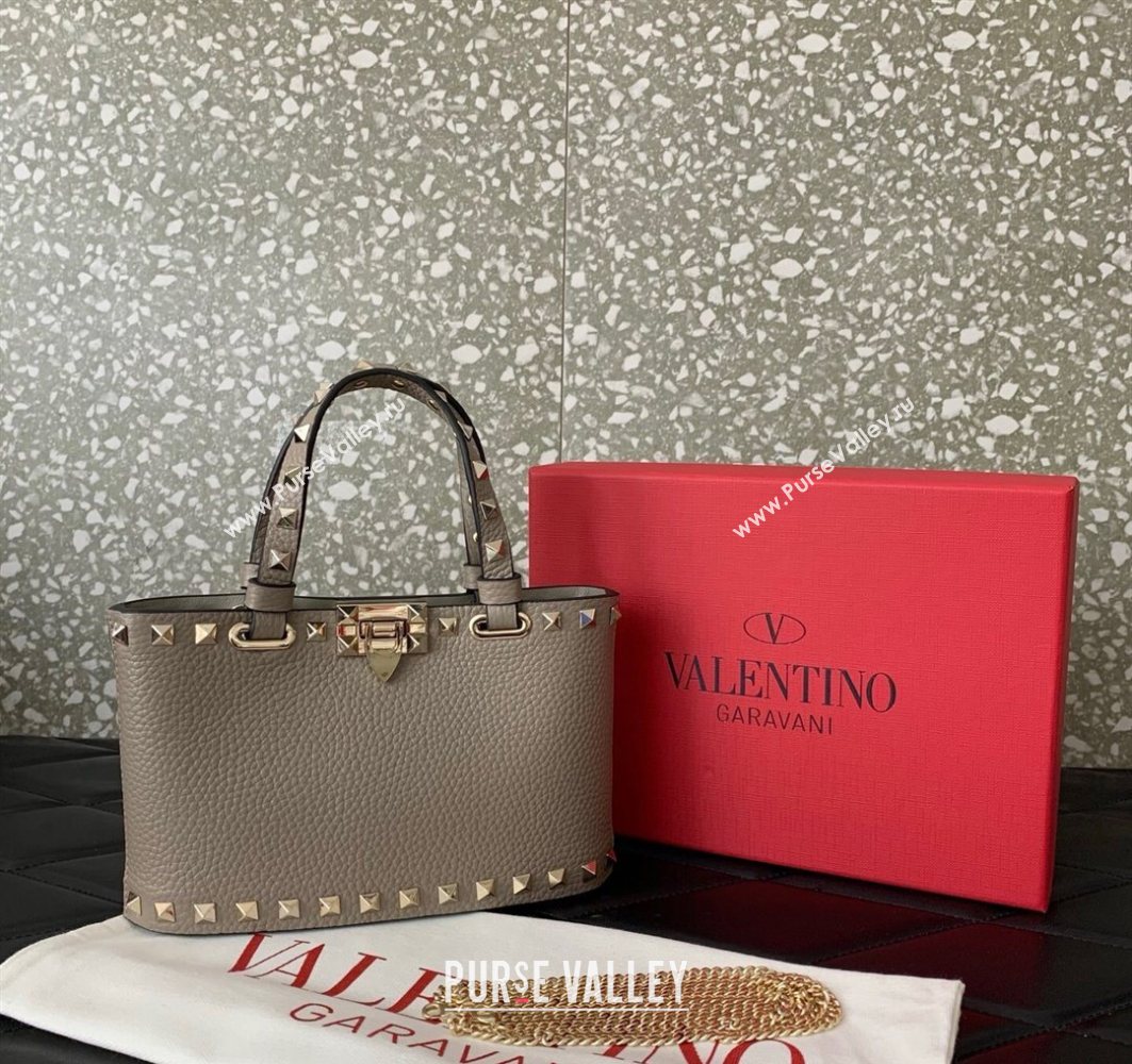 Valentino Rockstud Mini Shopping Bag In Grainy Calfskin Leather Grey 2025 0366S (LKF-251121027)