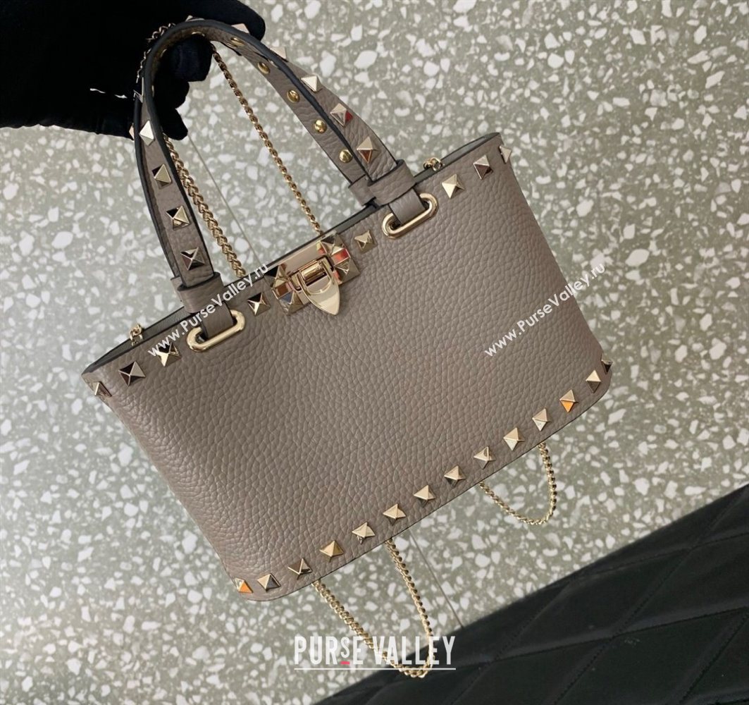 Valentino Rockstud Mini Shopping Bag In Grainy Calfskin Leather Grey 2025 0366S (LKF-251121027)