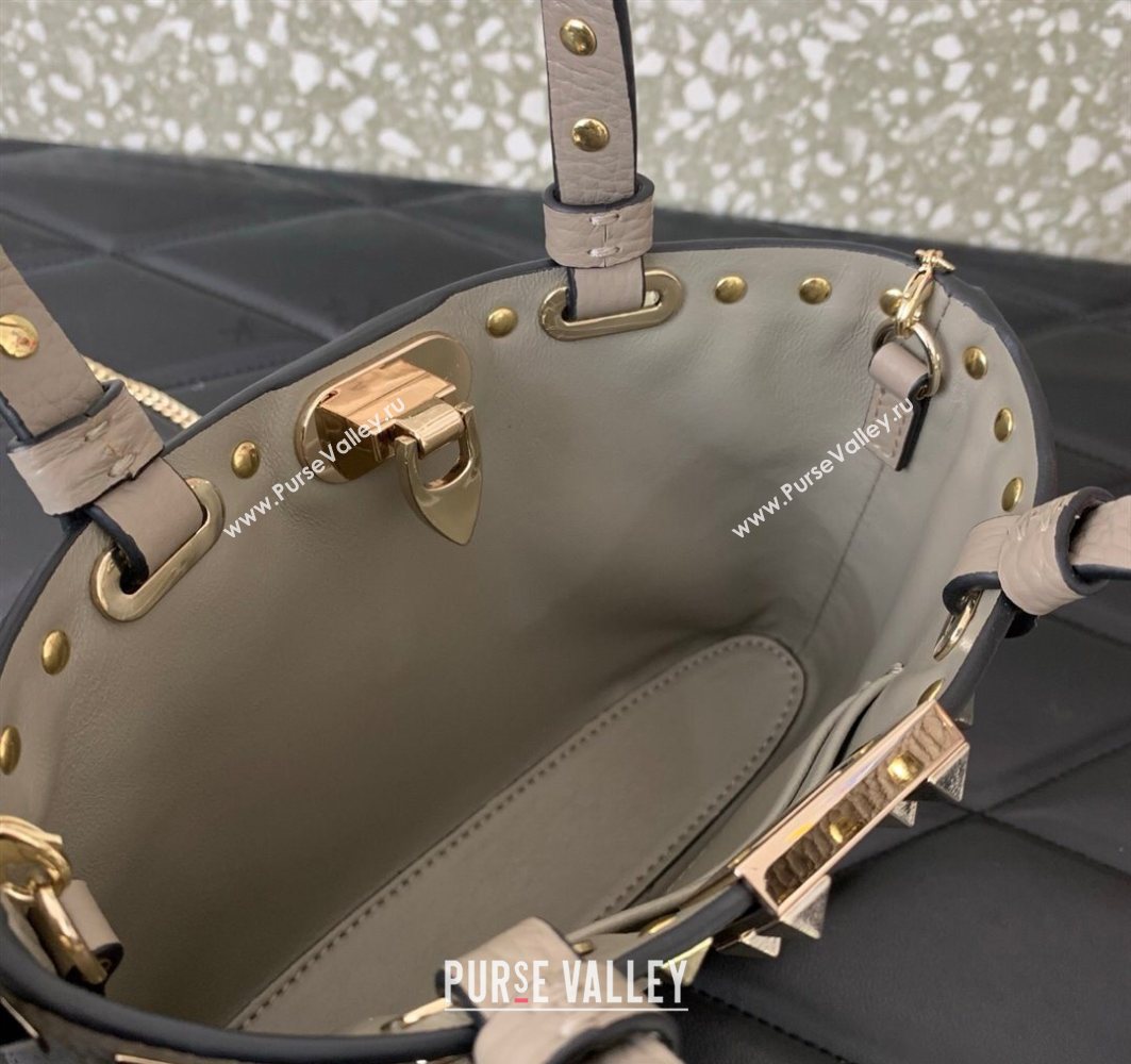 Valentino Rockstud Mini Shopping Bag In Grainy Calfskin Leather Grey 2025 0366S (LKF-251121027)