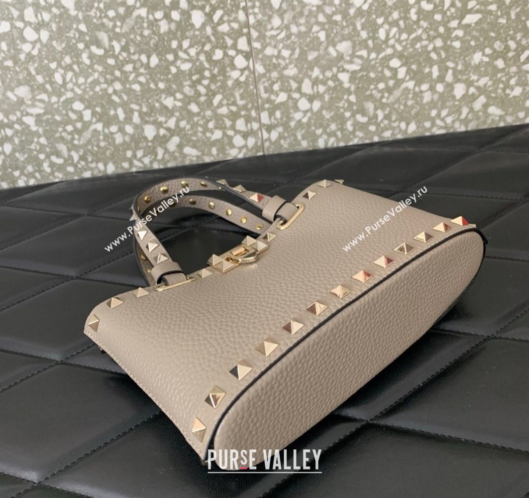 Valentino Rockstud Mini Shopping Bag In Grainy Calfskin Leather Grey 2025 0366S (LKF-251121027)