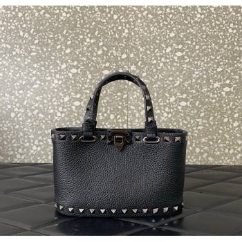 Valentino Rockstud Mini Shopping Bag In Grainy Calfskin Leather Black/Silver 2025 0366S (LKF-251121028)
