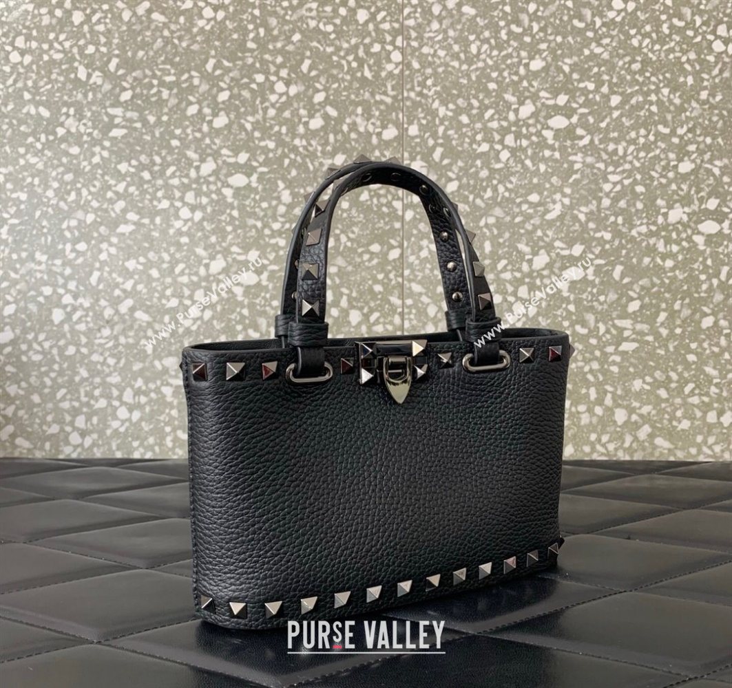 Valentino Rockstud Mini Shopping Bag In Grainy Calfskin Leather Black/Silver 2025 0366S (LKF-251121028)