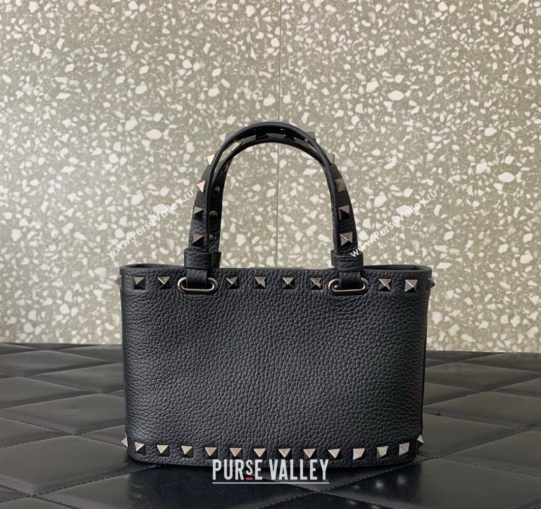 Valentino Rockstud Mini Shopping Bag In Grainy Calfskin Leather Black/Silver 2025 0366S (LKF-251121028)