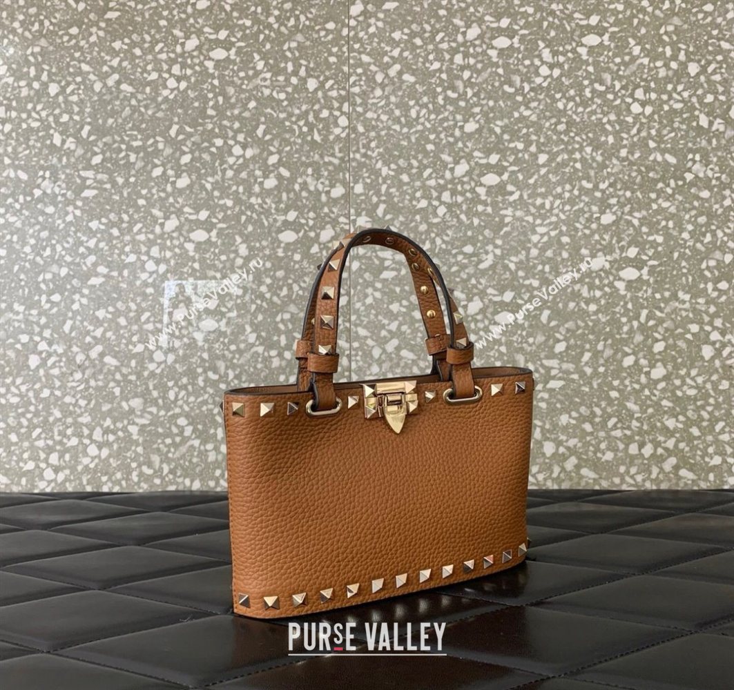Valentino Rockstud Mini Shopping Bag In Grainy Calfskin Leather Clay Brown 2025 0366S (LKF-251121023)