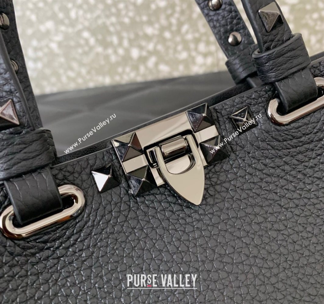 Valentino Rockstud Mini Shopping Bag In Grainy Calfskin Leather Black/Silver 2025 0366S (LKF-251121028)