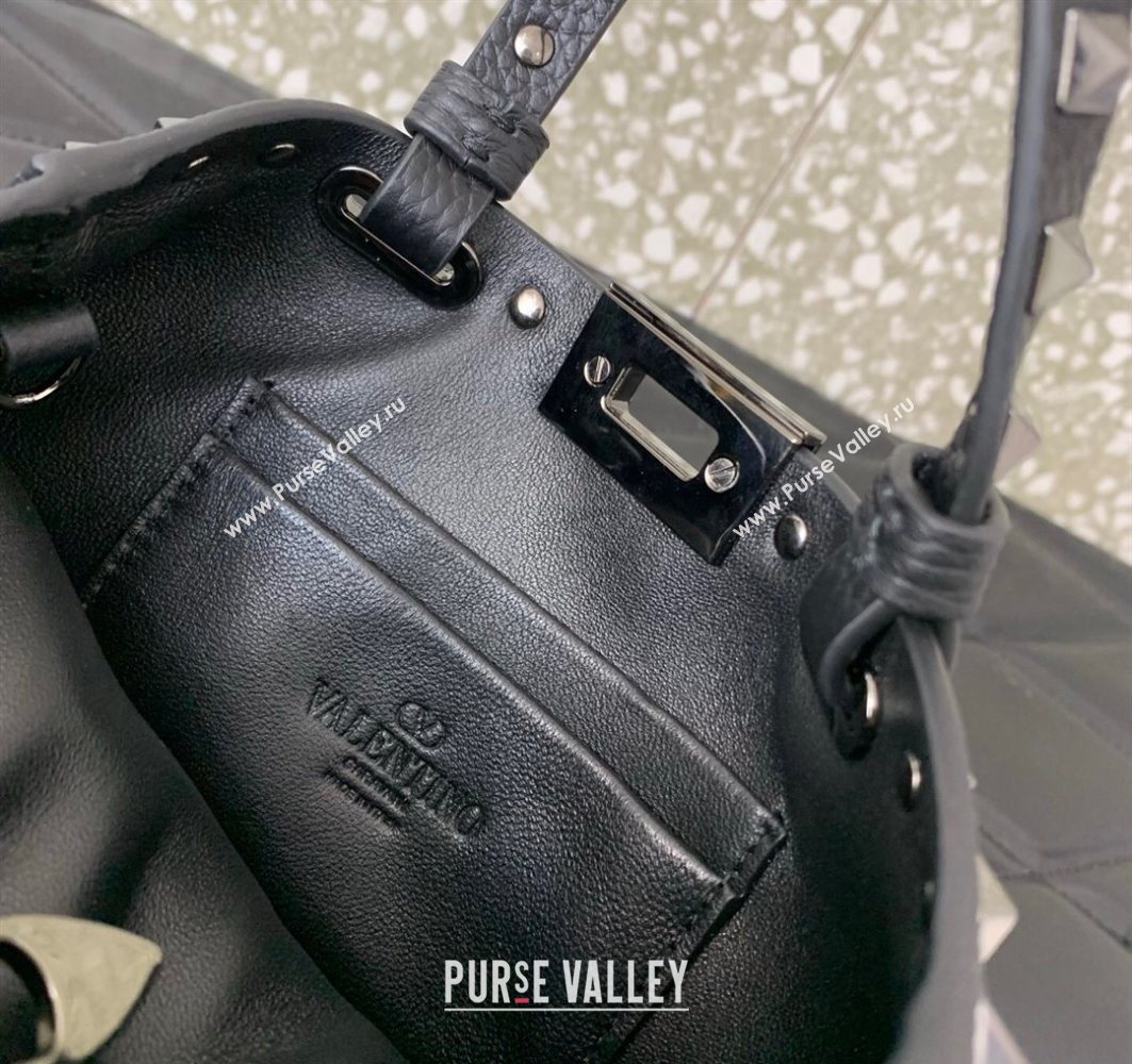 Valentino Rockstud Mini Shopping Bag In Grainy Calfskin Leather Black/Silver 2025 0366S (LKF-251121028)