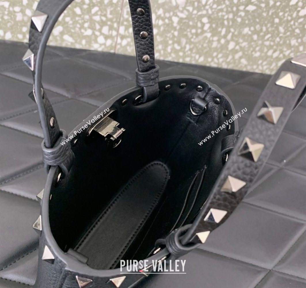Valentino Rockstud Mini Shopping Bag In Grainy Calfskin Leather Black/Silver 2025 0366S (LKF-251121028)