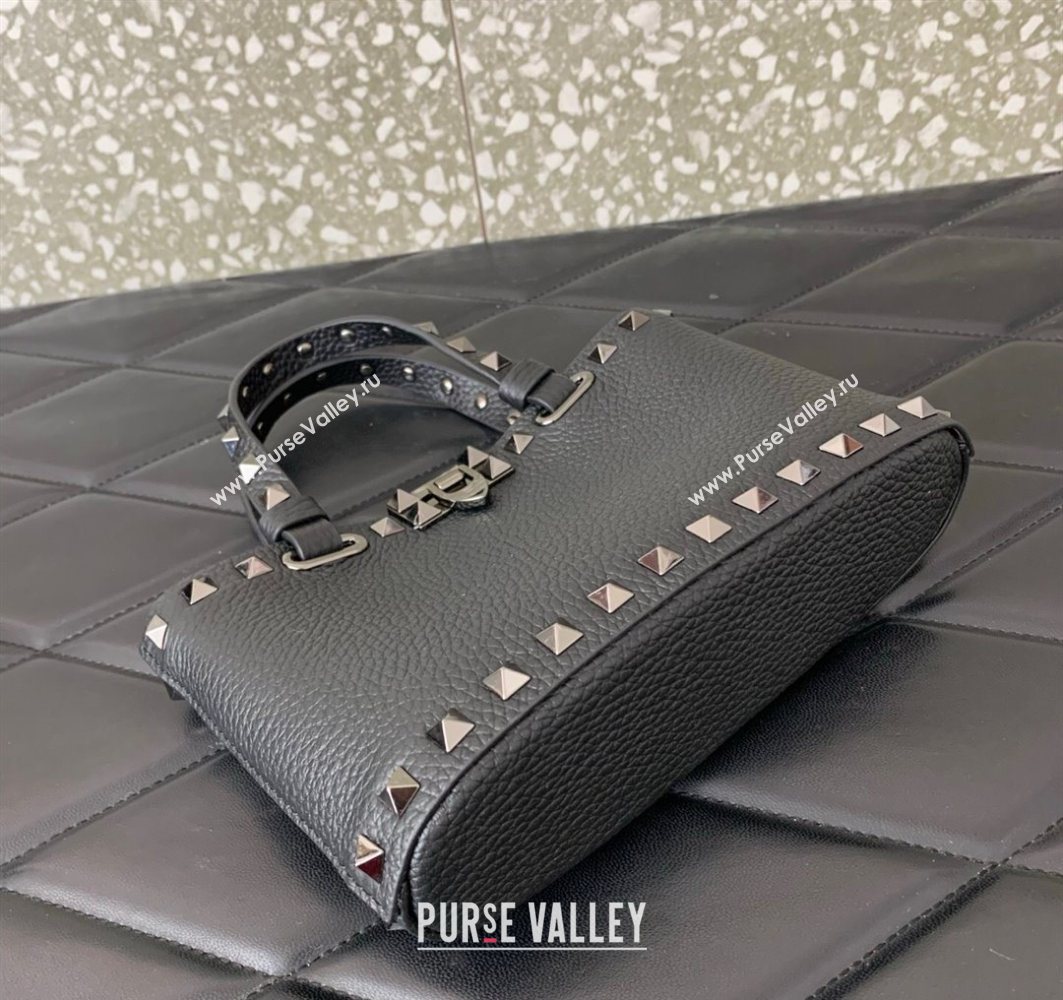 Valentino Rockstud Mini Shopping Bag In Grainy Calfskin Leather Black/Silver 2025 0366S (LKF-251121028)