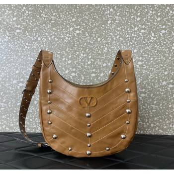 Valentino Hoboho Small Hobo Bag In Chevron-Patterned Nappa Leather with Studs Brown 2025 0073S (LKF-251121032)