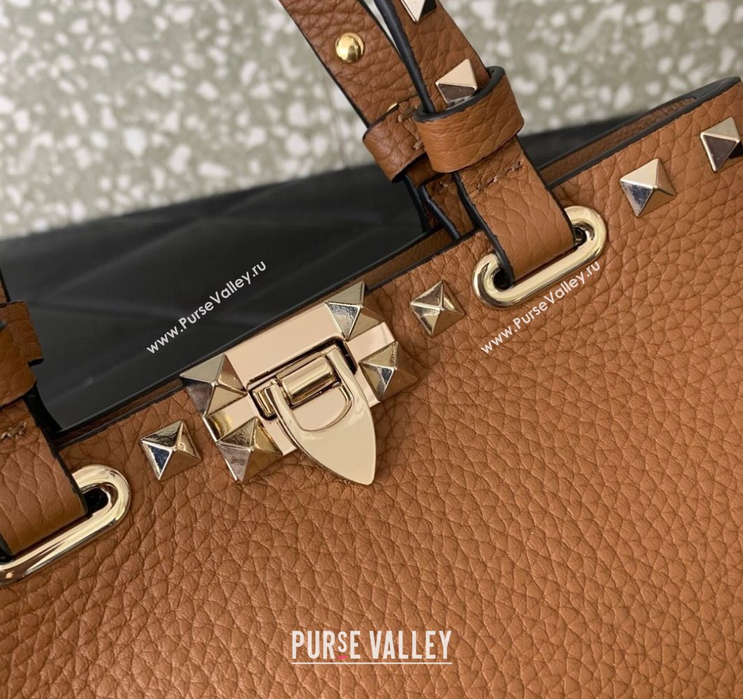 Valentino Rockstud Mini Shopping Bag In Grainy Calfskin Leather Clay Brown 2025 0366S (LKF-251121023)