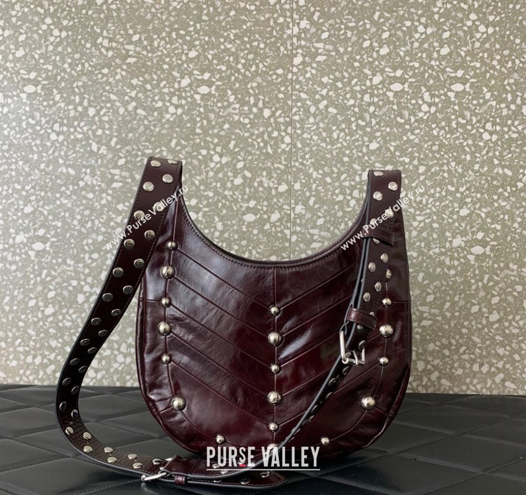 Valentino Hoboho Small Hobo Bag In Chevron-Patterned Nappa Leather with Studs Burgundy 2025 0073S (LKF-251121033)