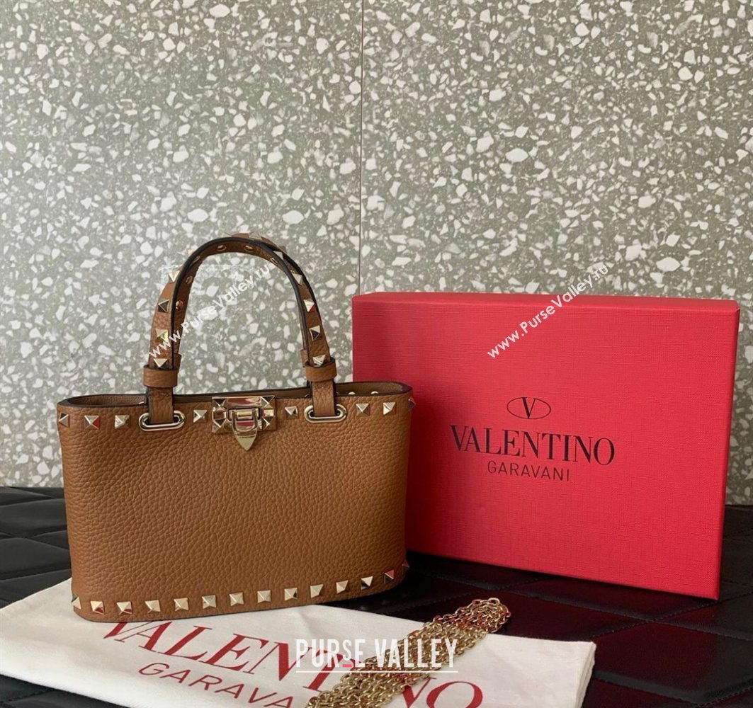Valentino Rockstud Mini Shopping Bag In Grainy Calfskin Leather Clay Brown 2025 0366S (LKF-251121023)