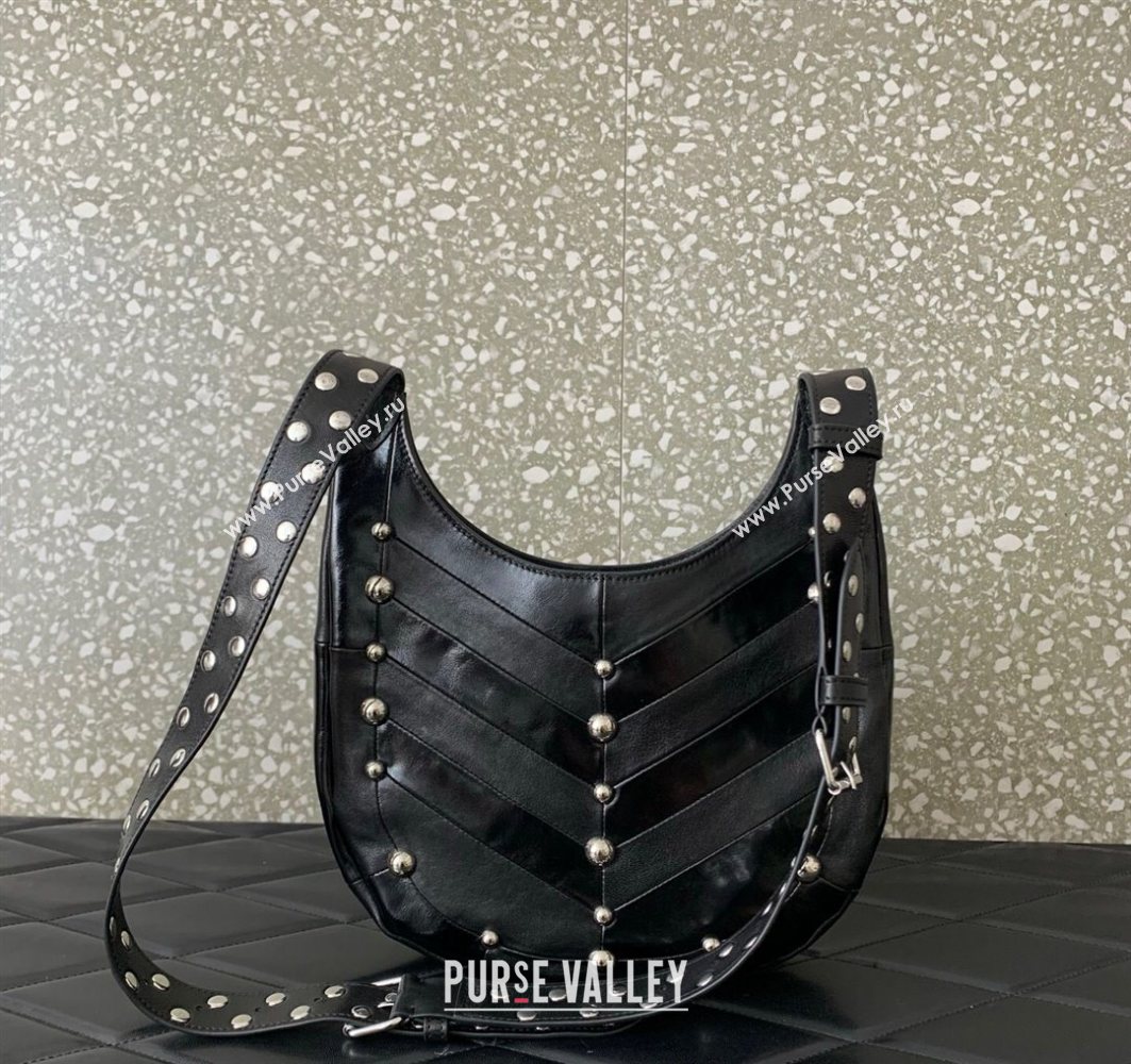 Valentino Hoboho Small Hobo Bag In Chevron-Patterned Nappa Leather with Studs Black 2025 0073S (LKF-251121034)