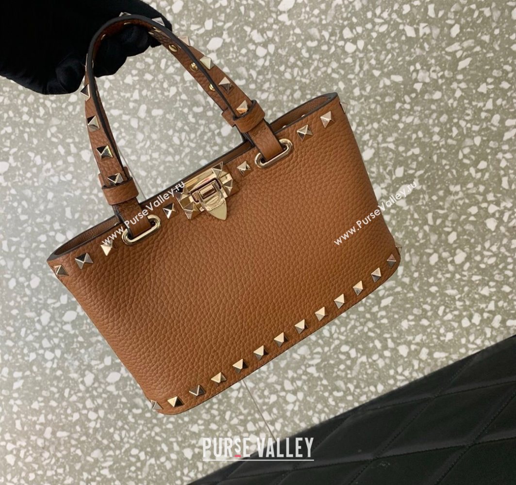 Valentino Rockstud Mini Shopping Bag In Grainy Calfskin Leather Clay Brown 2025 0366S (LKF-251121023)