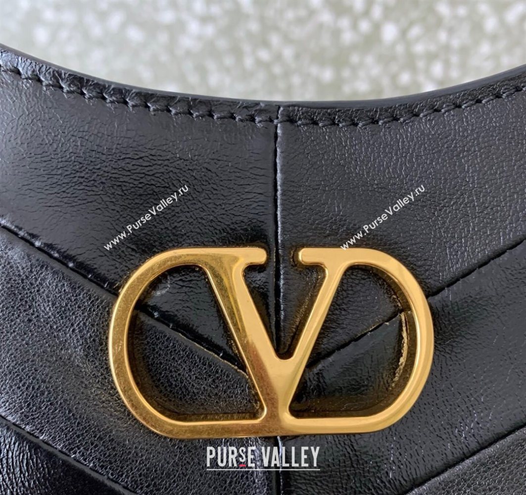 Valentino Hoboho Small Hobo Bag In Chevron-Patterned Nappa Leather with Studs Black 2025 0073S (LKF-251121034)