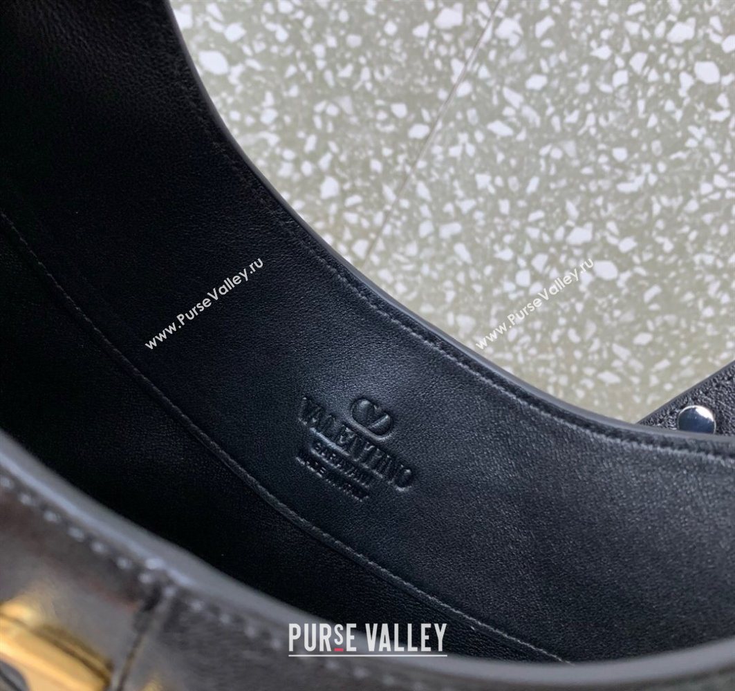 Valentino Hoboho Small Hobo Bag In Chevron-Patterned Nappa Leather with Studs Black 2025 0073S (LKF-251121034)