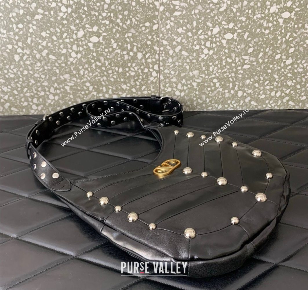 Valentino Hoboho Small Hobo Bag In Chevron-Patterned Nappa Leather with Studs Black 2025 0073S (LKF-251121034)