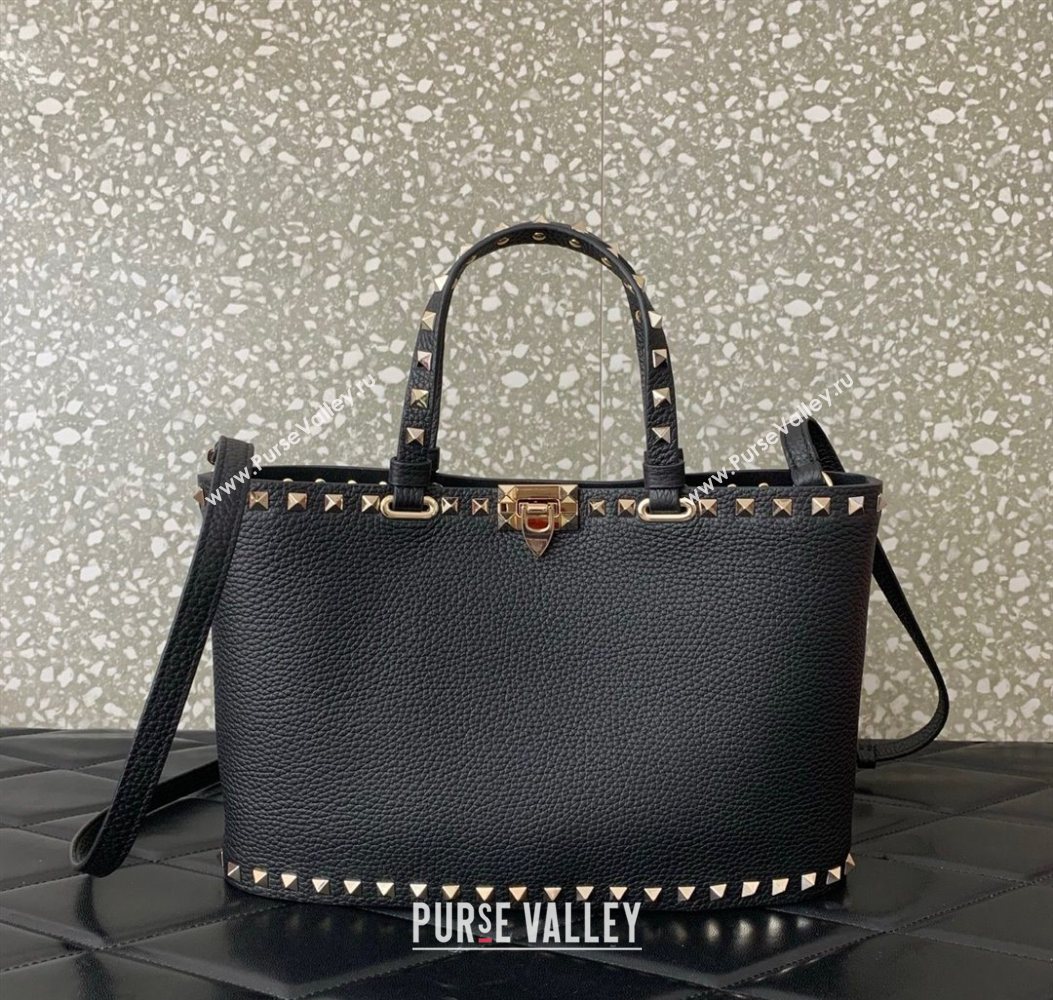 Valentino Rockstud Shopping Bag In Grainy Calfskin Leather Black 2025 0377M (LKF-251121029)
