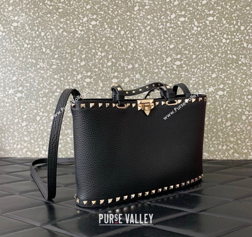 Valentino Rockstud Shopping Bag In Grainy Calfskin Leather Black 2025 0377M (LKF-251121029)