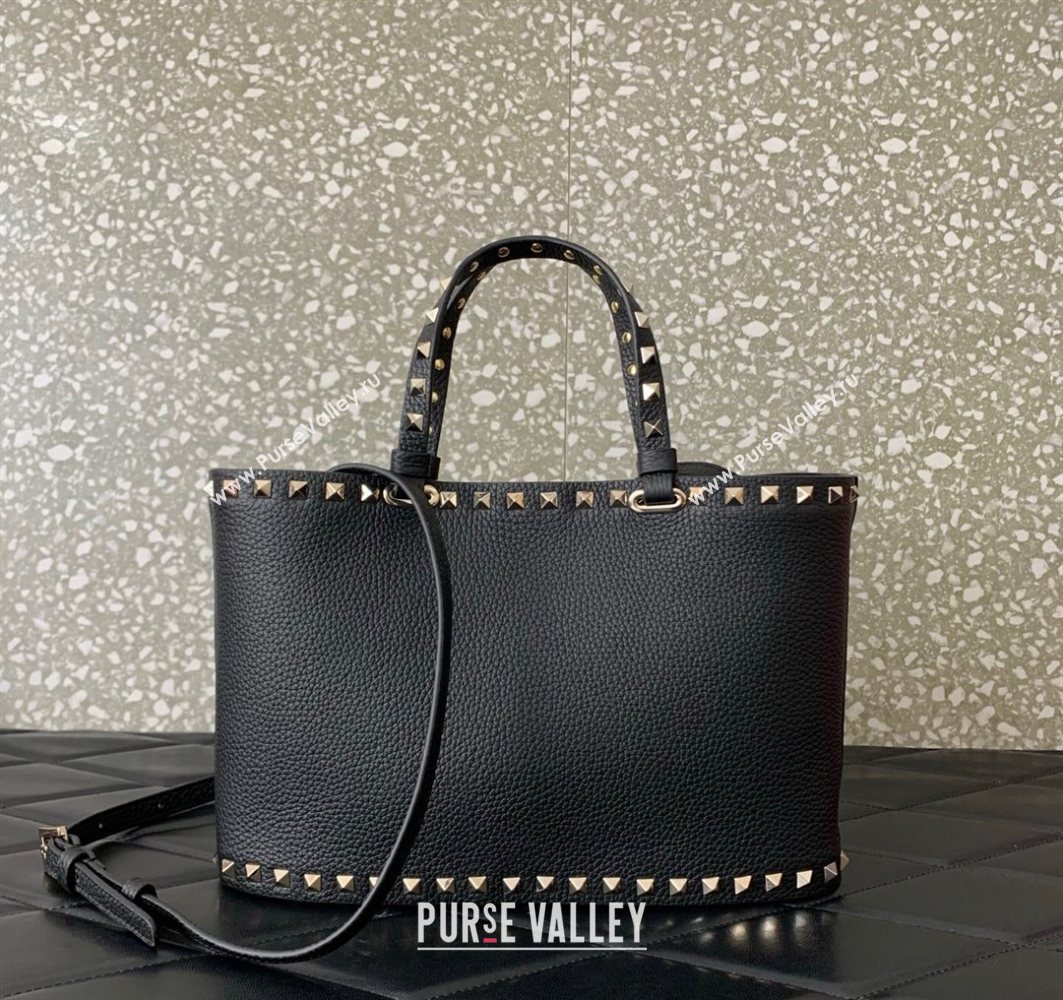 Valentino Rockstud Shopping Bag In Grainy Calfskin Leather Black 2025 0377M (LKF-251121029)