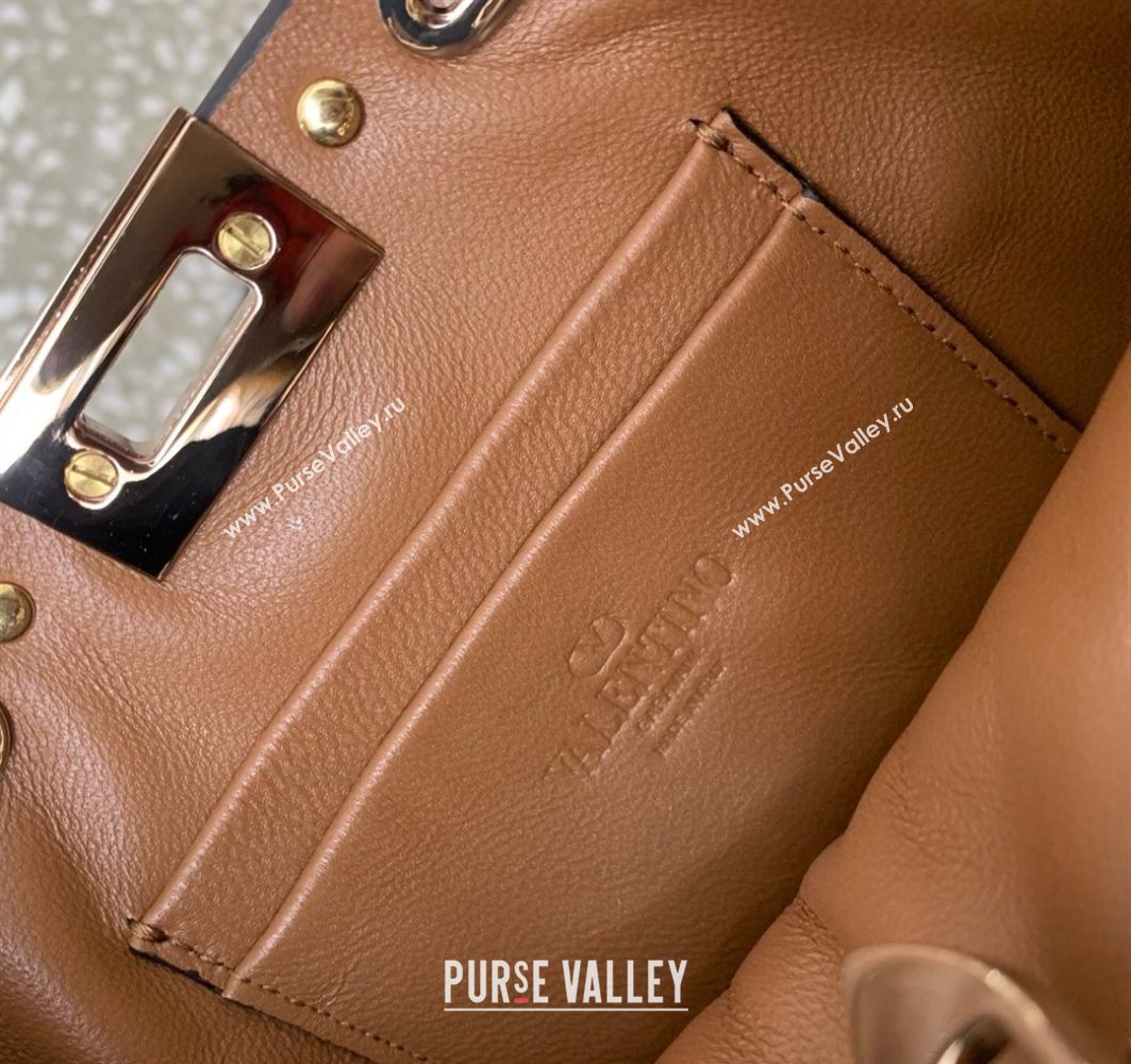 Valentino Rockstud Mini Shopping Bag In Grainy Calfskin Leather Clay Brown 2025 0366S (LKF-251121023)