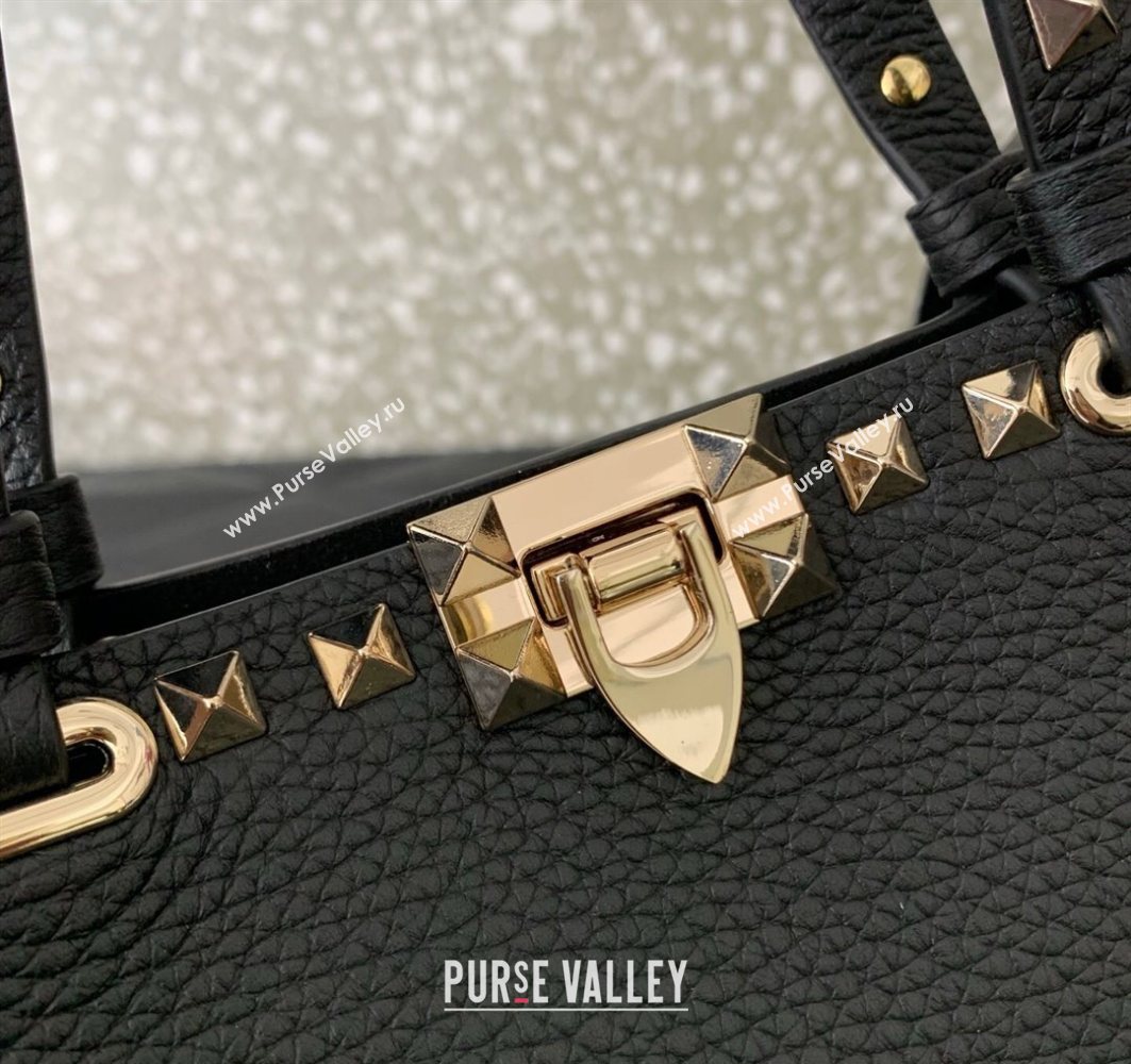 Valentino Rockstud Shopping Bag In Grainy Calfskin Leather Black 2025 0377M (LKF-251121029)