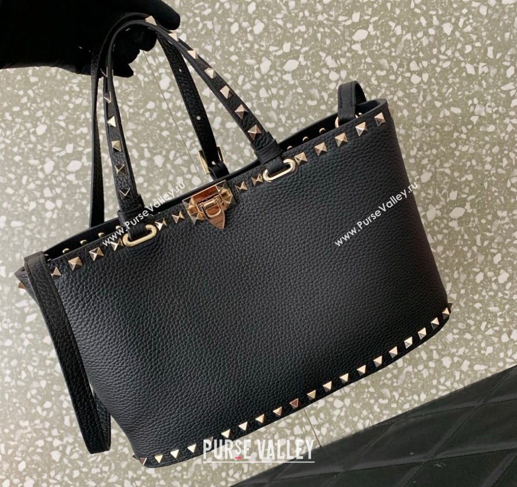 Valentino Rockstud Shopping Bag In Grainy Calfskin Leather Black 2025 0377M (LKF-251121029)