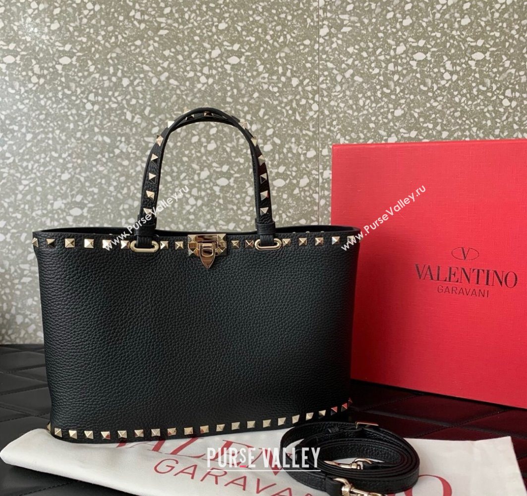 Valentino Rockstud Shopping Bag In Grainy Calfskin Leather Black 2025 0377M (LKF-251121029)