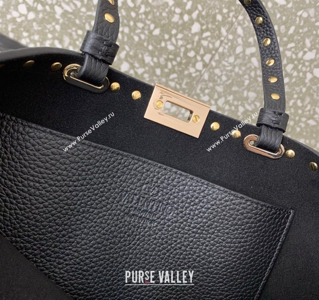 Valentino Rockstud Shopping Bag In Grainy Calfskin Leather Black 2025 0377M (LKF-251121029)