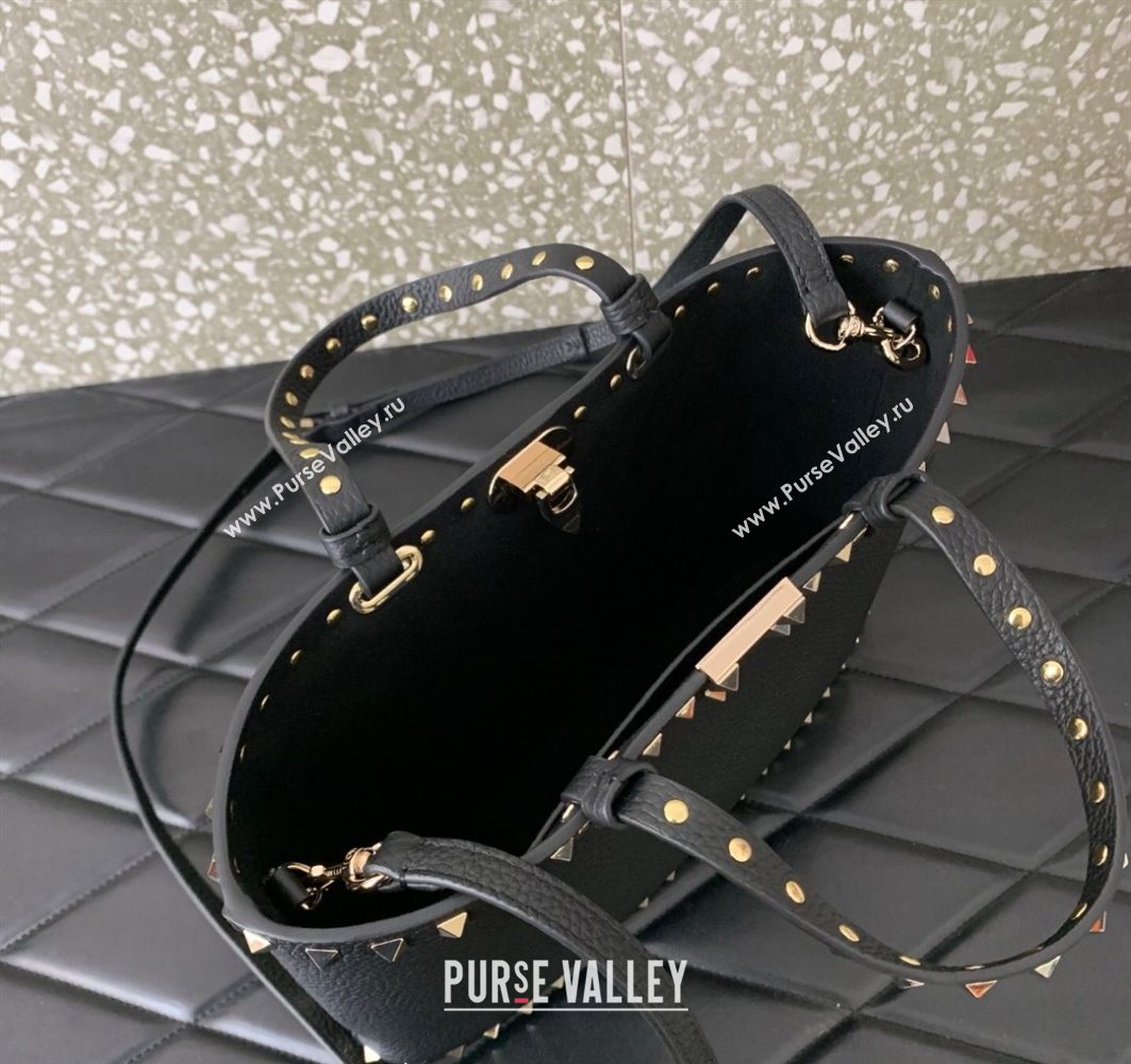 Valentino Rockstud Shopping Bag In Grainy Calfskin Leather Black 2025 0377M (LKF-251121029)