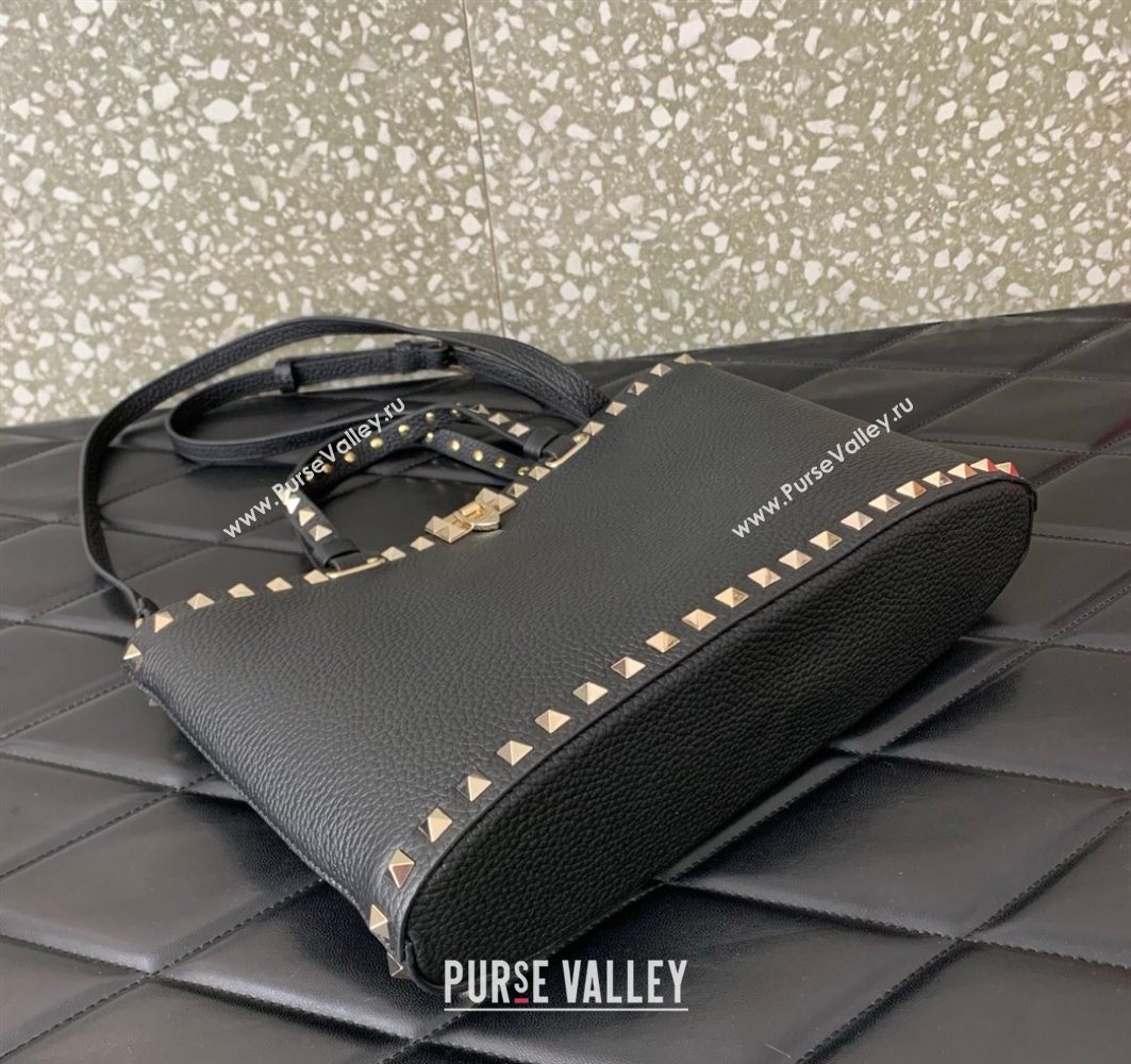 Valentino Rockstud Shopping Bag In Grainy Calfskin Leather Black 2025 0377M (LKF-251121029)
