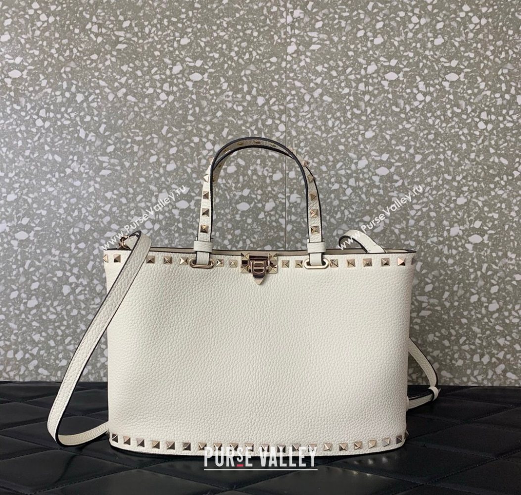 Valentino Rockstud Shopping Bag In Grainy Calfskin Leather White 2025 0377M (LKF-251121030)