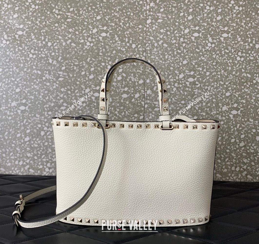 Valentino Rockstud Shopping Bag In Grainy Calfskin Leather White 2025 0377M (LKF-251121030)