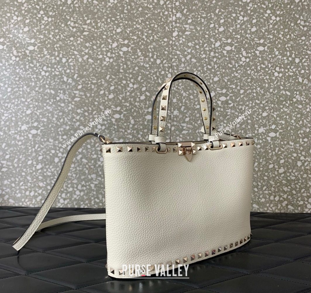 Valentino Rockstud Shopping Bag In Grainy Calfskin Leather White 2025 0377M (LKF-251121030)