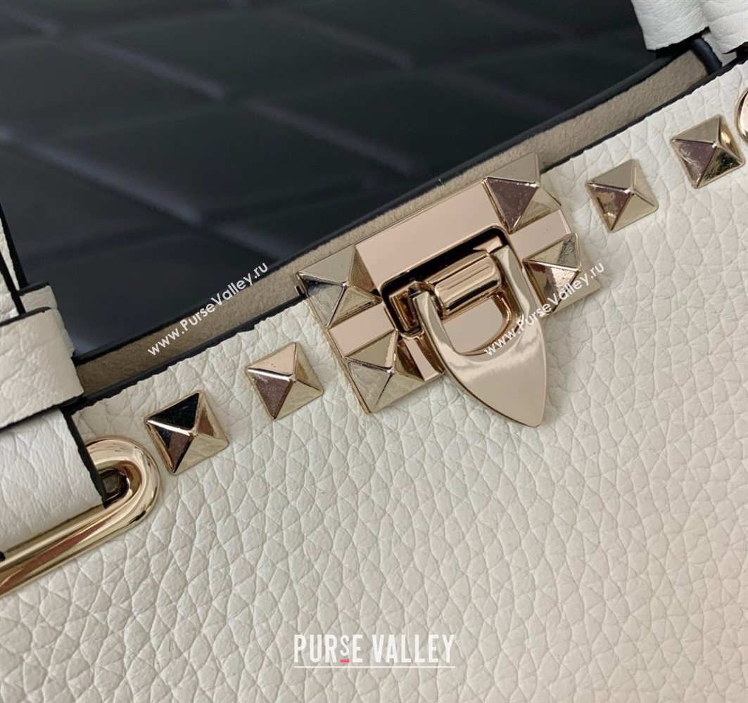 Valentino Rockstud Shopping Bag In Grainy Calfskin Leather White 2025 0377M (LKF-251121030)
