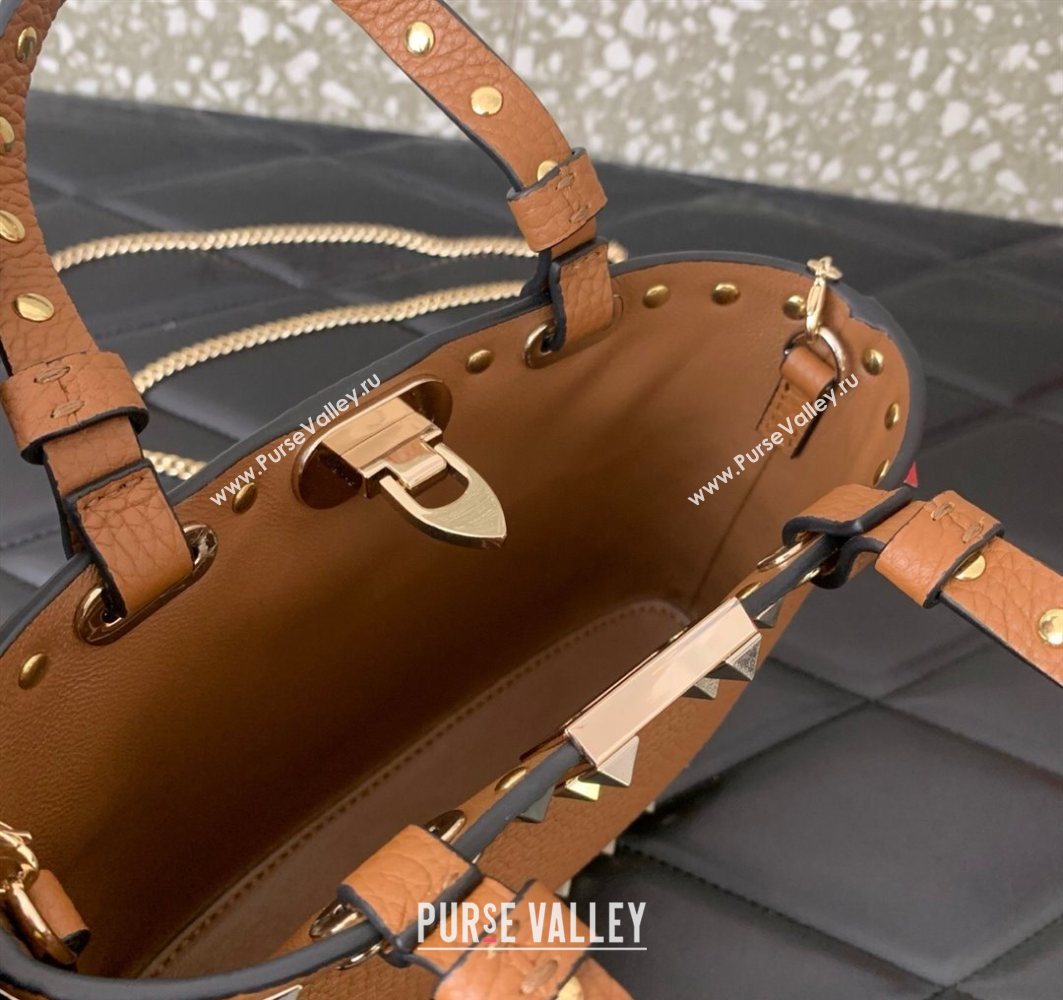 Valentino Rockstud Mini Shopping Bag In Grainy Calfskin Leather Clay Brown 2025 0366S (LKF-251121023)