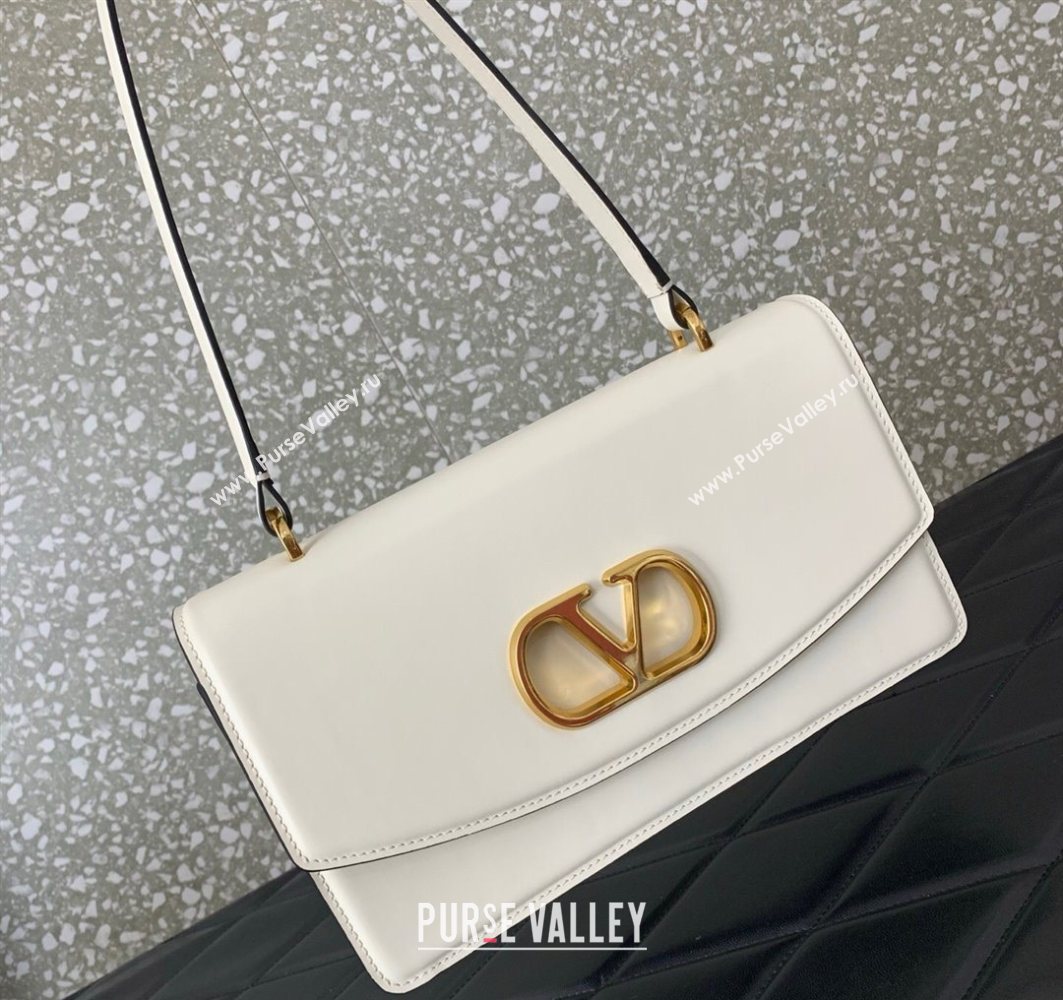 Valentino Vain Shoulder Bag With Handle In Shiny Calfskin Leather White 2025 2017 (LKF-251121021)