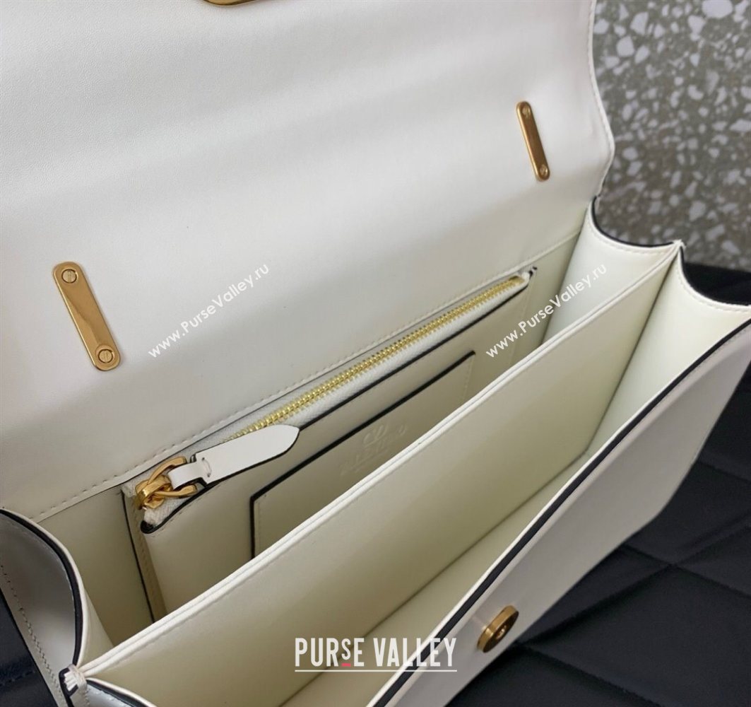 Valentino Vain Shoulder Bag With Handle In Shiny Calfskin Leather White 2025 2017 (LKF-251121021)