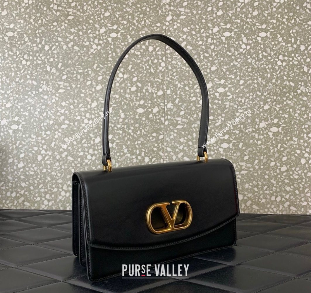 Valentino Vain Shoulder Bag With Handle In Shiny Calfskin Leather Black 2025 2017 (LKF-251121022)