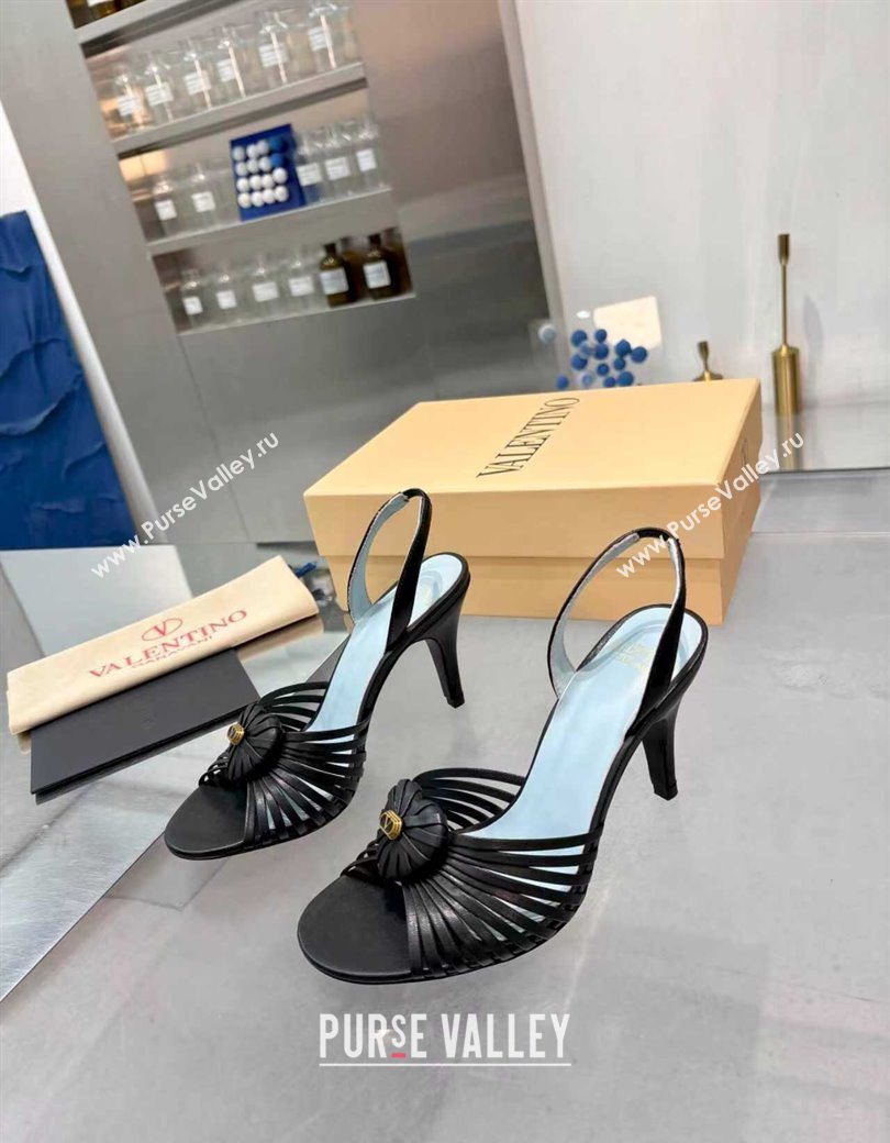 Valentino Heart Calfskin Leather Heel Sandals 10cm Black 2025 VLTN121501 (XL-251215029)