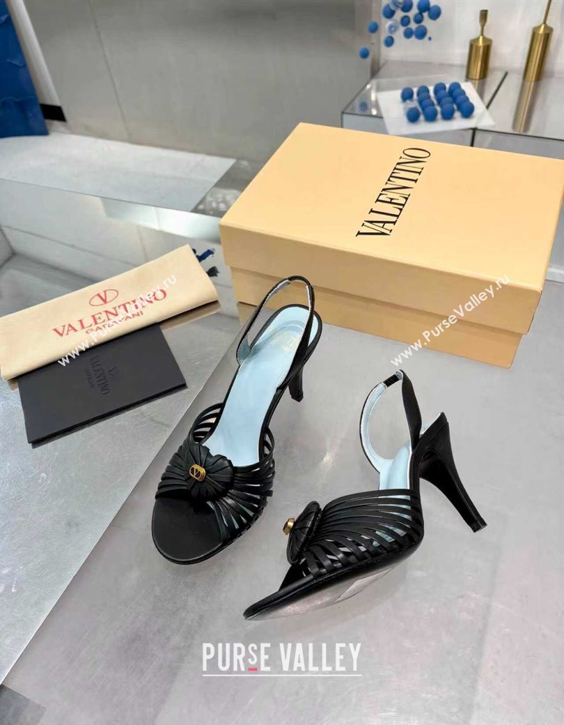 Valentino Heart Calfskin Leather Heel Sandals 10cm Black 2025 VLTN121501 (XL-251215029)