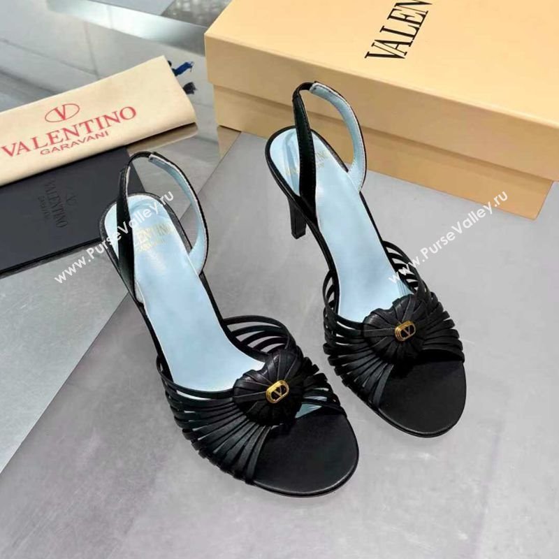 Valentino Heart Calfskin Leather Heel Sandals 10cm Black 2025 VLTN121501 (XL-251215029)