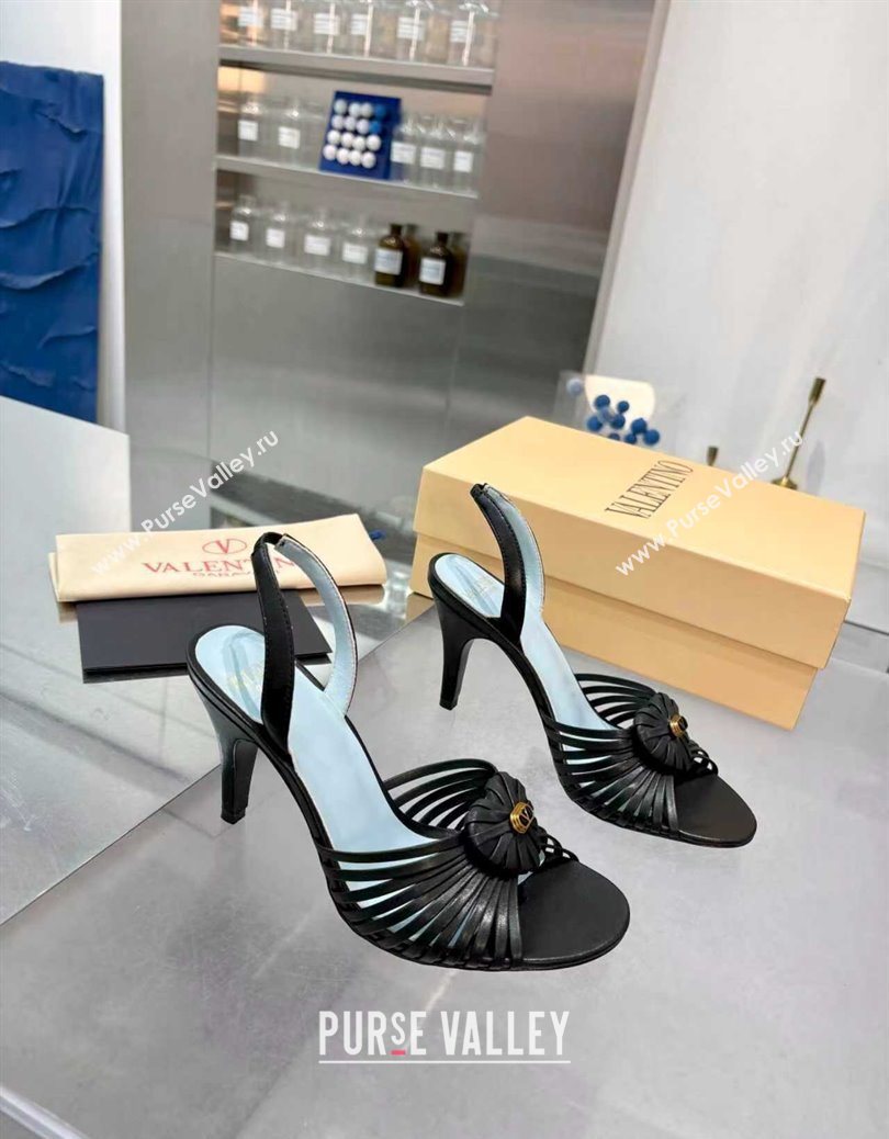 Valentino Heart Calfskin Leather Heel Sandals 10cm Black 2025 VLTN121501 (XL-251215029)
