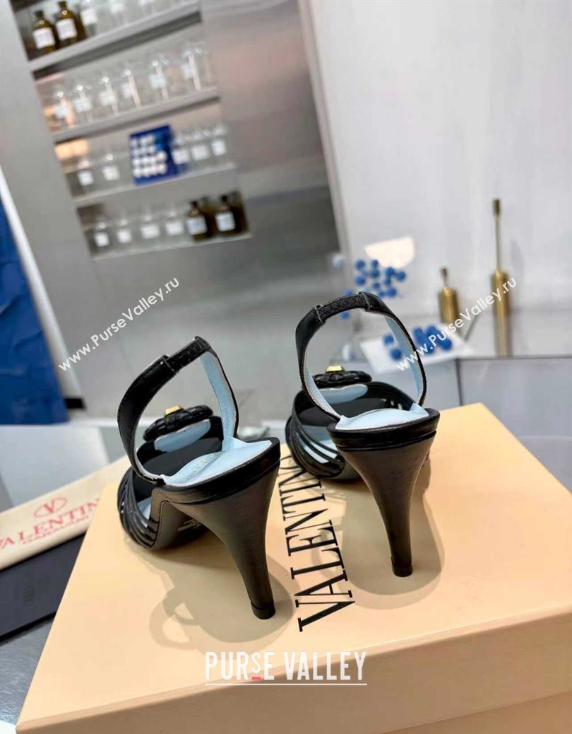 Valentino Heart Calfskin Leather Heel Sandals 10cm Black 2025 VLTN121501 (XL-251215029)