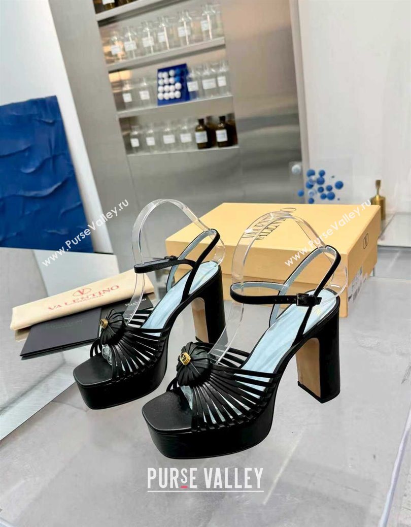 Valentino Heart Calfskin Leather Platform Sandals 11cm Black 2025 VLTN121501 (XL-251215036)