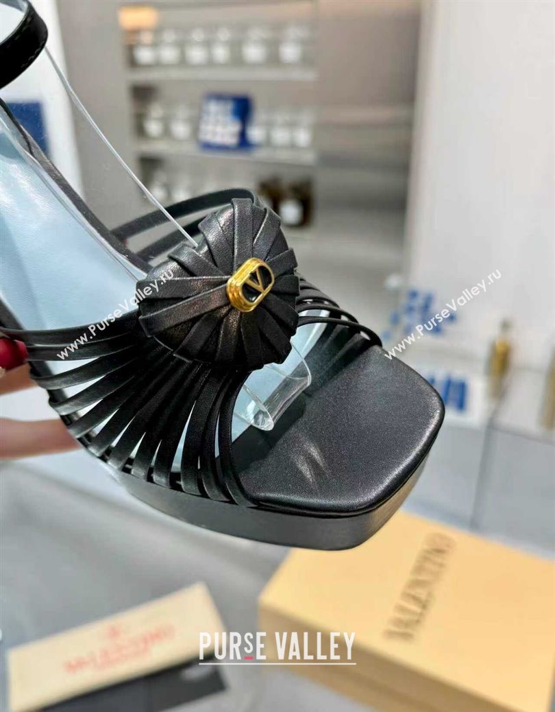 Valentino Heart Calfskin Leather Platform Sandals 11cm Black 2025 VLTN121501 (XL-251215036)