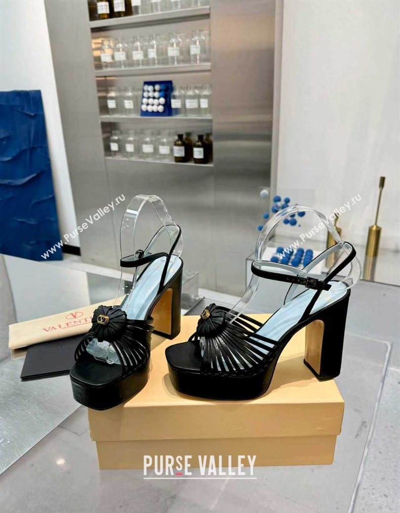 Valentino Heart Calfskin Leather Platform Sandals 11cm Black 2025 VLTN121501 (XL-251215036)